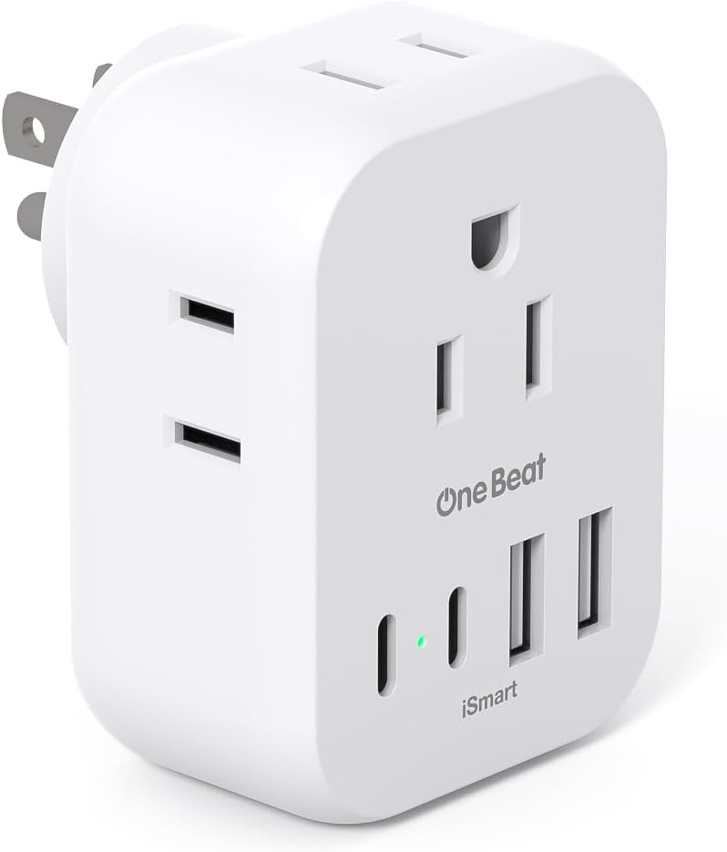 One Beat Travel Cruise Ship Essentials, Multi Plug Wall Outlet Extender with 4 Outlets 4 USB (2 USB-C), Cruise Approved Power Strip Non Surge Protector, Plug Adapter, Travel Cruise Must Have Accessories - Image 1